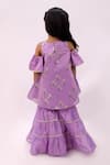 Shop_Lil Drama_Purple Chanderi, Cotton Embroidery Mishti Floral Pattern Kurta And Sharara Set _at_Aza_Fashions