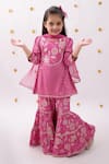 Buy_Lil Drama_Pink Rayon, Net Embroidery Khilkhilahat Floral Pattern Kurta Sharara Set _at_Aza_Fashions