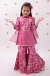 Lil Drama_Pink Rayon, Net Embroidery Khilkhilahat Floral Pattern Kurta Sharara Set _Online_at_Aza_Fashions