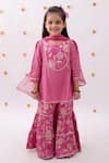 Lil Drama_Pink Rayon, Net Embroidery Khilkhilahat Floral Pattern Kurta Sharara Set _at_Aza_Fashions