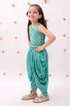 Lil Drama_Green Rayon Embroidery Khilkhilahat Floral Pattern Top And Dhoti Pant Set _Online_at_Aza_Fashions
