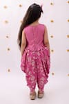 Shop_Lil Drama_Pink Rayon, Cotton Embroidery Khilkhilahat Floral Pattern Top And Dhoti Pant Set _at_Aza_Fashions