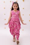 Buy_Lil Drama_Pink Rayon, Cotton Embroidery Khilkhilahat Floral Pattern Top And Dhoti Pant Set _at_Aza_Fashions
