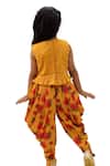 Shop_Lil Drama_Mustard Cotton Sequins, Genda Phool Floral Pattern Crop Top And Dhoti Pant Set _at_Aza_Fashions