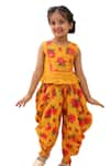 Shop_Lil Drama_Mustard Cotton Sequins, Genda Phool Floral Pattern Crop Top And Dhoti Pant Set _Online_at_Aza_Fashions