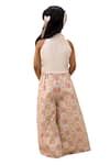 Shop_Lil Drama_Off White Polyester, Silk, Cotton Sequins Mishti Top And Floral Pattern Pant Set _at_Aza_Fashions