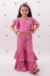 Buy_Lil Drama_Pink Rayon Embroidery Khilkhilahat Top And Floral Pattern Flared Pant Set _at_Aza_Fashions