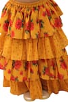 Lil Drama_Mustard Cotton Ruffles, Fabric Flowers Floral Applique Blouse With Lehenga _at_Aza_Fashions