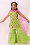 Buy_Lil Drama_Green Chanderi, Net Fabric Flowers Khilkhilahat Floral Pattern Kurta Sharara Set _at_Aza_Fashions