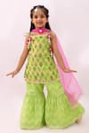 Lil Drama_Green Chanderi, Net Fabric Flowers Khilkhilahat Floral Pattern Kurta Sharara Set _at_Aza_Fashions