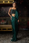 Diyarajvvir_Green Tulle, Satin Tassels, Pre-draped Dhoti Saree And Embellished Blouse Set _Online_at_Aza_Fashions
