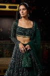 Diyarajvvir_Green Tulle Sequins, Embroidery Square Neck Embellished Lehenga Set _Online_at_Aza_Fashions