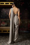 Shop_Diyarajvvir_Gray Tulle, Satin, Lycra, Shantoon Pre-draped Saree With Embellished Blouse _at_Aza_Fashions