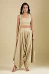 Prisho_Beige Embroidery Round Neck Floral Kaftan Set _Online_at_Aza_Fashions