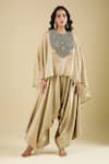 Buy_Prisho_Beige Embroidery Round Neck Floral Kaftan Set _at_Aza_Fashions