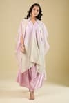 Prisho_Pink Embroidery Open Neck, Cape Pant Set _Online_at_Aza_Fashions