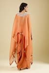 Shop_Prisho_Orange Beads, Pearls High Neck, Placement Embroidered Cape Draped Skirt Set _at_Aza_Fashions