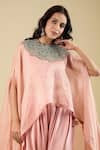 Buy_Prisho_Peach Embroidery Round Neck Scallop Kaftan Pant Set _Online_at_Aza_Fashions