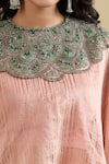 Prisho_Peach Embroidery Round Neck Scallop Kaftan Pant Set _at_Aza_Fashions