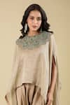 Prisho_Gold Embroidery Round Neck Dori Kaftan Pant Set _at_Aza_Fashions
