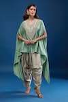 Buy_Prisho_Green Embroidery V-neck Resham Kaftan With Pant _at_Aza_Fashions