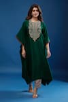 Prisho_Green Beads Round Neck Dori Embroidered Kaftan And Pant Set _Online_at_Aza_Fashions