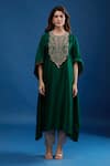 Prisho_Green Beads Round Neck Dori Embroidered Kaftan And Pant Set _at_Aza_Fashions
