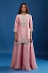 Shop_Prisho_Pink Embroidery, Beads, Sequins Round Neck Resham Kurta Set _Online_at_Aza_Fashions
