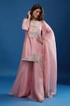 Prisho_Pink Embroidery, Beads, Sequins Round Neck Resham Kurta Set _at_Aza_Fashions