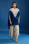 Prisho_Blue Embroidery Round Neck Resham Work Kaftan With Pant _Online_at_Aza_Fashions