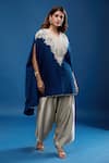 Shop_Prisho_Blue Embroidery Round Neck Resham Work Kaftan With Pant _Online_at_Aza_Fashions