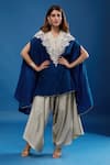 Buy_Prisho_Blue Embroidery Round Neck Resham Work Kaftan With Pant _at_Aza_Fashions