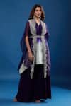 Shop_Prisho_Purple Embroidery V-neck Cape Skirt Set _Online_at_Aza_Fashions