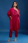 Buy_Prisho_Fuchsia Sequins, Embroidery V-neck Applique Work Kaftan With Pant _Online_at_Aza_Fashions