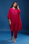 Buy_Prisho_Fuchsia Sequins, Embroidery V-neck Applique Work Kaftan With Pant _at_Aza_Fashions