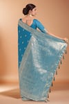 Shop Samyukta Singhania Blue Satin, Silk Zari, Embroidery, Tassels Banarasi Woven Saree With Blouse at Aza Fashions Shop_Samyukta Singhania_Blue Satin, Silk Zari, Embroidery, Tassels Banarasi Woven Saree With Blouse _at_Aza_Fashions