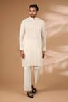 Rabani & Rakha_Yellow Georgette, Cotton, Silk Sequins, Beads Embroidered Bundi Kurta Set _Online_at_Aza_Fashions