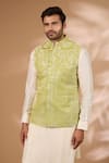 Buy_Rabani & Rakha_Yellow Georgette, Cotton, Silk Sequins, Beads Embroidered Bundi Kurta Set _Online_at_Aza_Fashions