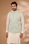 Rabani & Rakha_Green Georgette, Cotton, Silk Sequins, Beads Embroidered Bundi Kurta Set _Online_at_Aza_Fashions