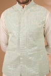Buy_Rabani & Rakha_Green Georgette, Cotton, Silk Sequins, Beads Embroidered Bundi Kurta Set _Online_at_Aza_Fashions