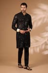 Buy_Rabani & Rakha_Black Georgette, Cotton, Silk Sequins, Beads Embroidered Kurta With Pant _at_Aza_Fashions