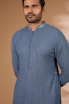 Buy_Rabani & Rakha_Teal Georgette, Cotton, Silk Sequins, Embroidery Kurta With Pant _Online_at_Aza_Fashions