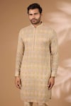 Rabani & Rakha_Aqua Georgette, Cotton, Silk Embroidery, Beads Printed Kurta With Pant _Online_at_Aza_Fashions