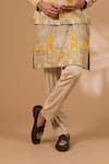 Rabani & Rakha_Yellow Silk, Cotton Zari, Sequins Architecture Print Bundi Kurta Set _Online_at_Aza_Fashions