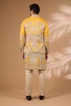 Shop_Rabani & Rakha_Yellow Silk, Cotton Zari, Sequins Architecture Print Bundi Kurta Set _at_Aza_Fashions