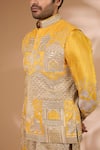 Rabani & Rakha_Yellow Silk Zari, Sequins Architecture Print Bundi _Online_at_Aza_Fashions