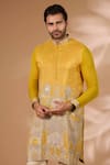 Buy_Rabani & Rakha_Yellow Silk, Cotton Zari, Sequins Architecture Print Kurta With Pant _Online_at_Aza_Fashions