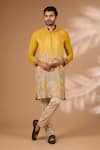 Buy_Rabani & Rakha_Yellow Silk, Cotton Zari, Sequins Architecture Print Kurta With Pant _at_Aza_Fashions
