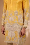 Shop_Rabani & Rakha_Yellow Silk, Cotton Satin Zari, Sequins Architecture Embroidered Kurta With Pant _Online_at_Aza_Fashions