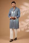 Buy_Rabani & Rakha_Teal Georgette, Cotton, Silk Sequins Embroidered Kurta With Pant _at_Aza_Fashions
